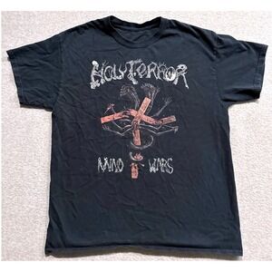 Holy Terror Mind Wars Band Tee Black Short Sleeve Thrash Metal Graphic T-Shirt